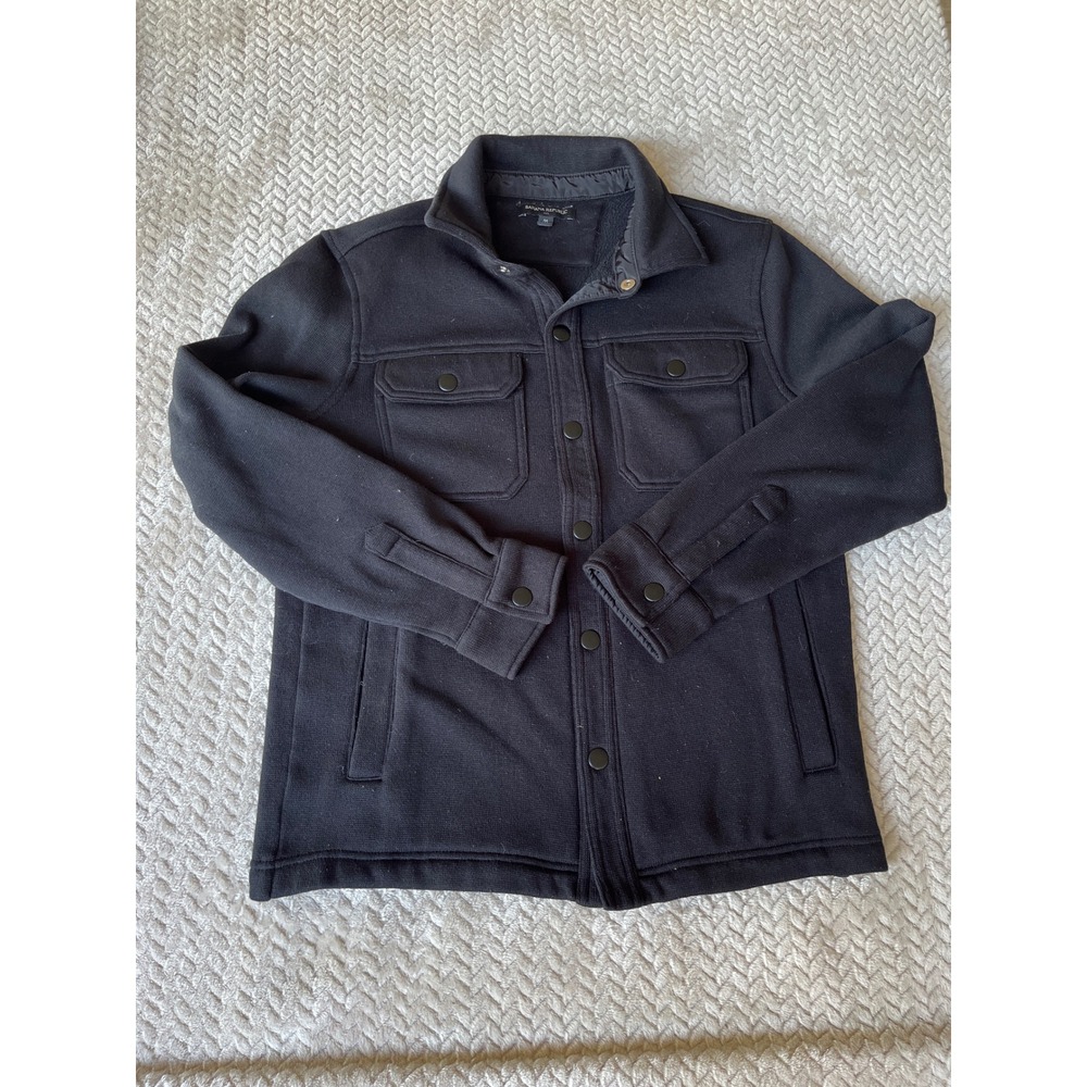 Banana Republic Mens Black Snap Front Shirt Jacket Medium Shacket Utility Coat